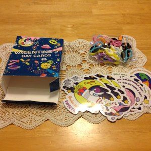 Valentine's Day Cards with gift keychains, spacemen, aliens and planets